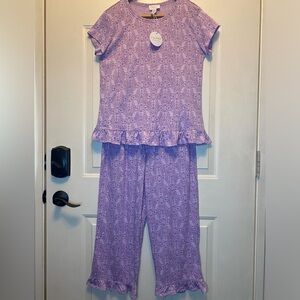 Lacey Chabert 2-piece Ruffle Sleep Set NWT Sz XS Lavender Paisley Floral